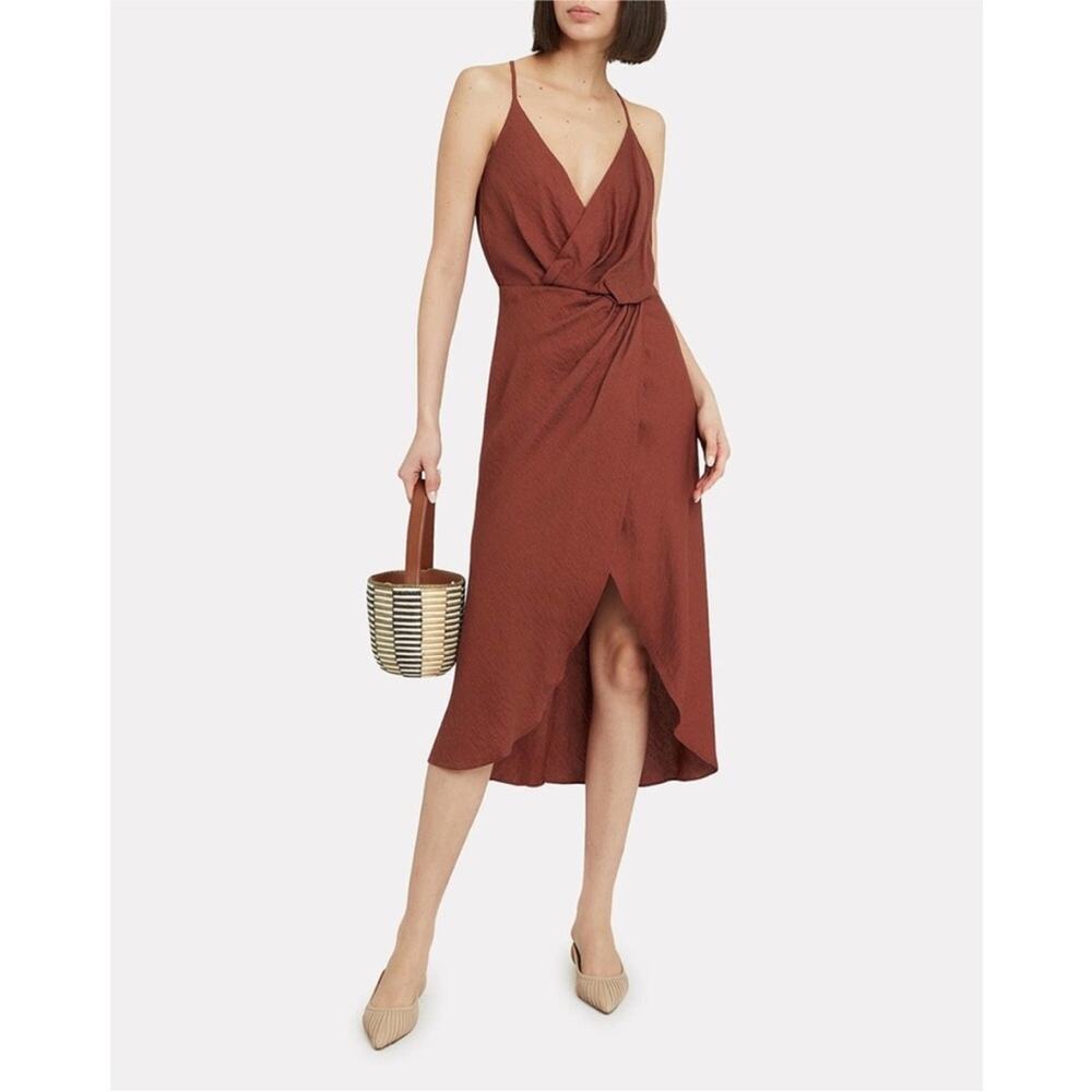 Joie Rust Tanika Twisted Front Wrap Slip Midi Dress M - Picture 2 of 10